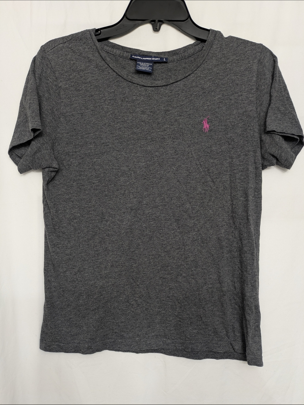 Ralph Lauren Dark Gray Crewneck Tee with Pink Logo - Picture 2 of 7